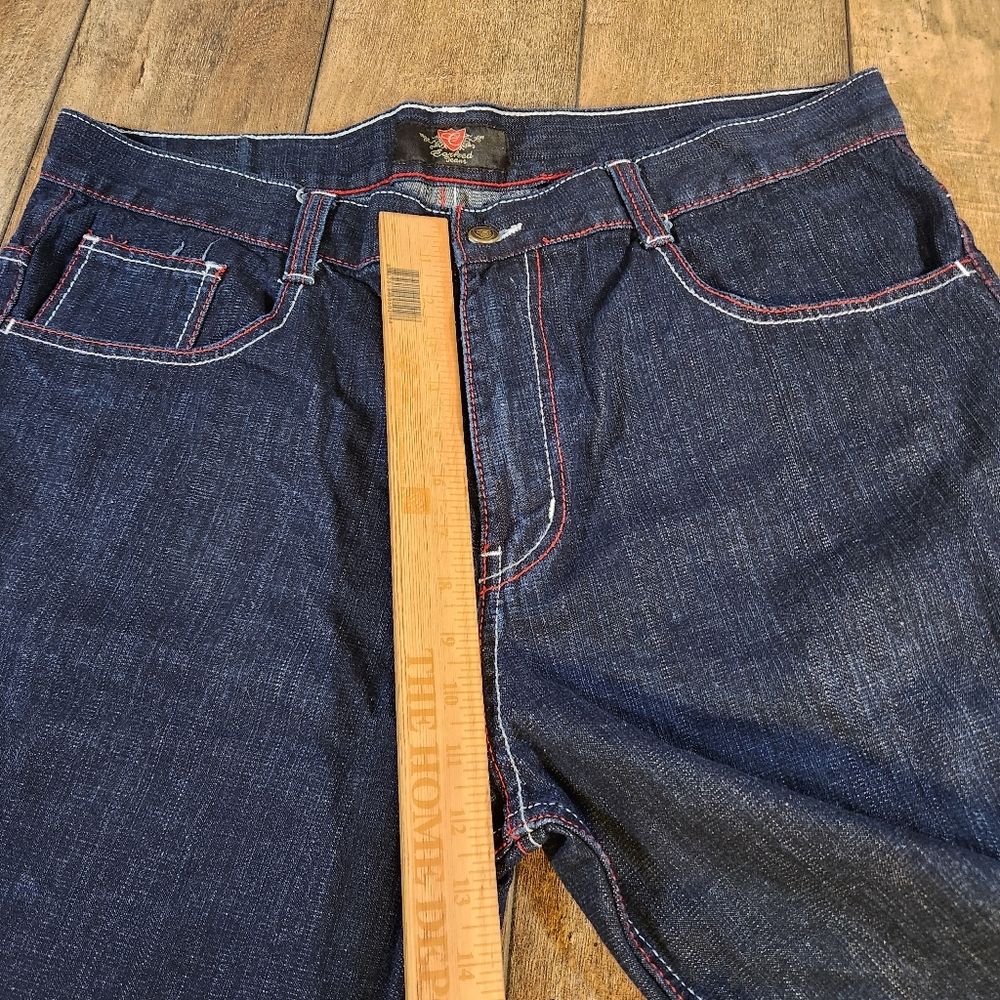 Corked Baggy Loose Jean Shorts Mens 38 Y2K Skater Denim Red Stitch Streetwear - Picture 11 of 11